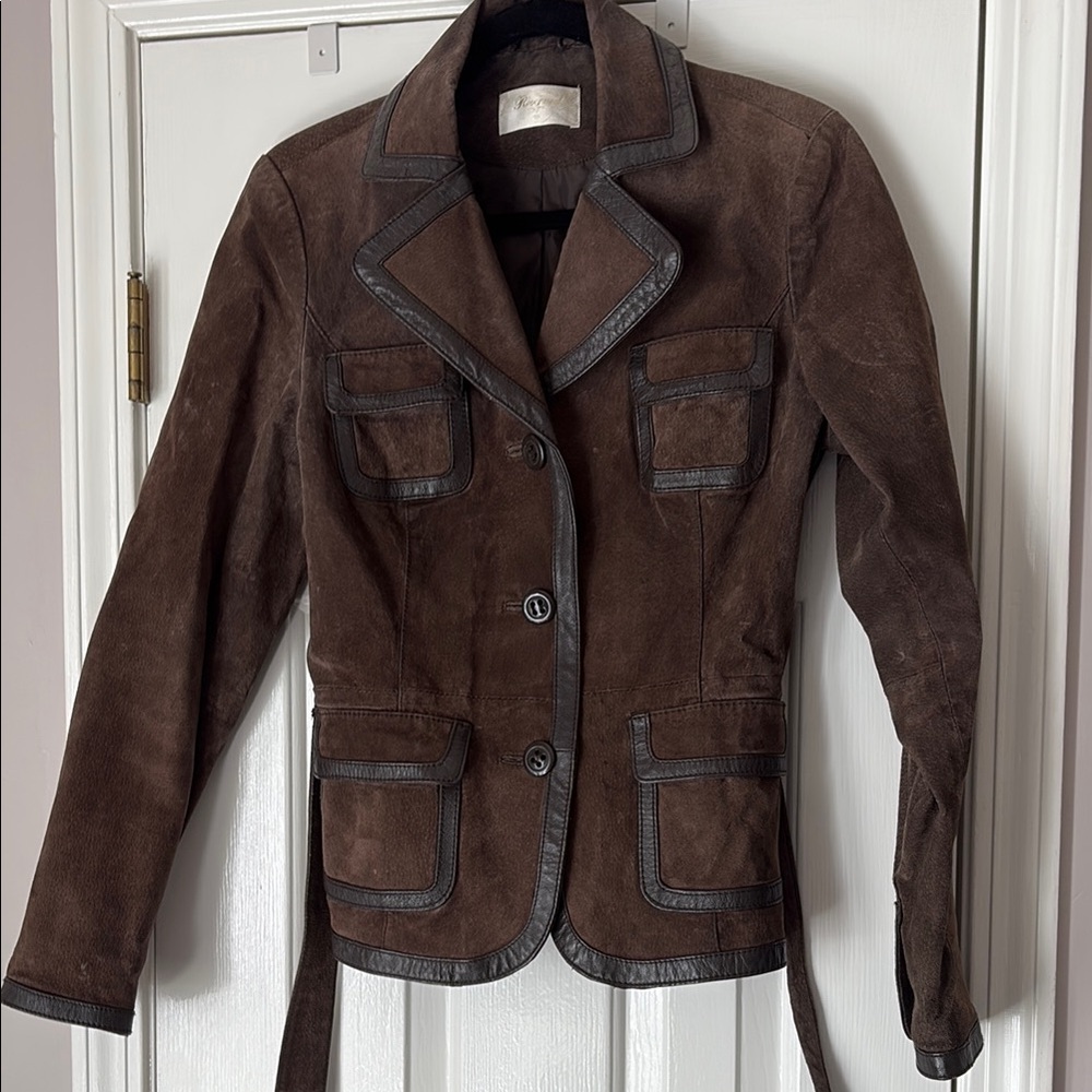 Brown Suede Blazer with Dark Trim